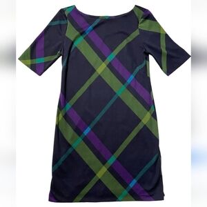 Jessica Howard Dress Women Blue Half Sleeve Knee Length Purple Green Plaid